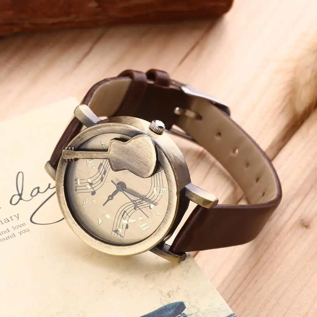 Vintage Unique Design Guitar Pattern Stave Dial Music Notation Analog Quartz Wrist Watch PU Leather Watchs Retro Gift | Наручные часы
