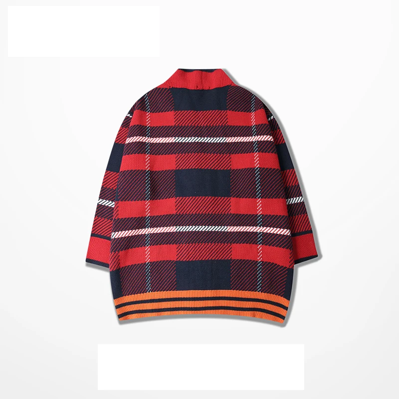 Sweater Men Blusa Masculina Fashion Hip Hop Plaid Autumn Winter Oversized Cardigan Kpop ropa cardigan masculino N-neck Sweaters |
