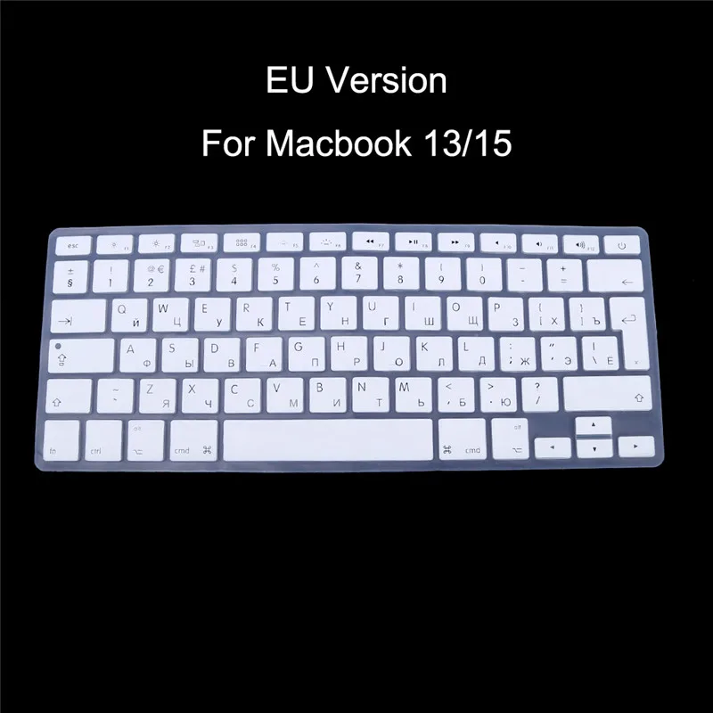 EU версия русская клавиатура силиконовая клавиатура кожного покрова для Apple Macbook Air Pro Retina 13 15 Защитная крышка 8-Цвет - Цвет: Белый