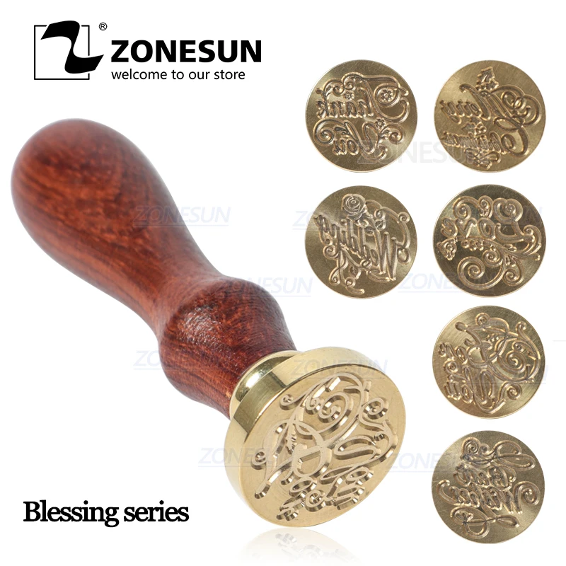 ZONESUN благословение фраза печать штамп с деревянной ручкой для упаковки подарков