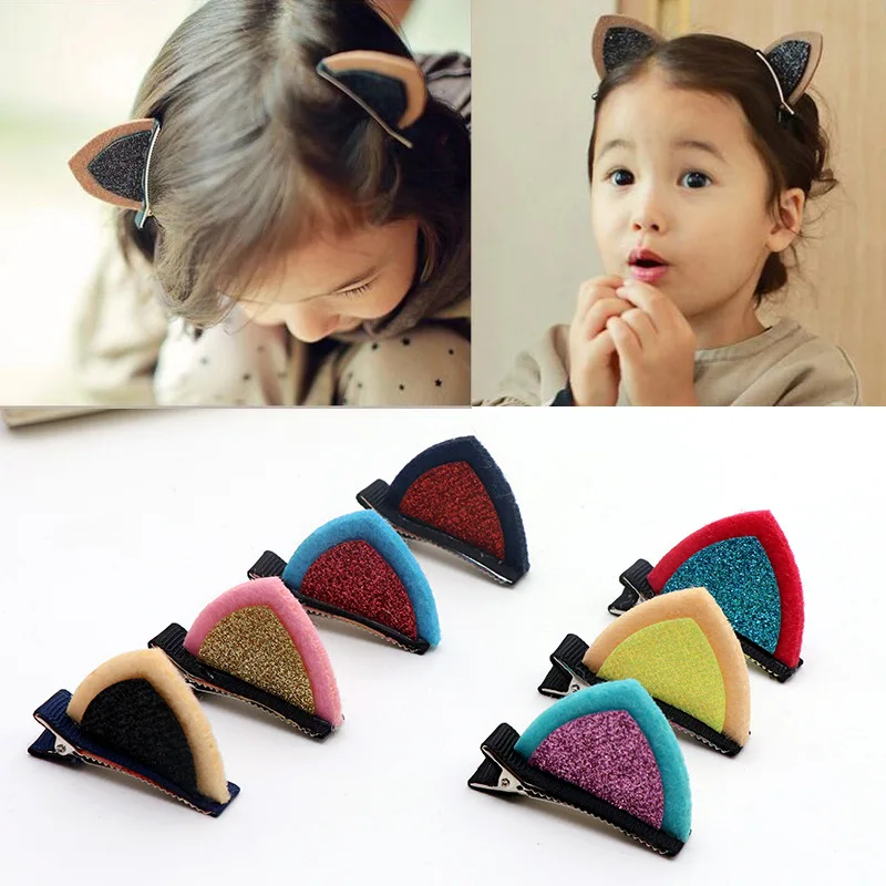 Sale 6 Colors 20PCS Girls Hair Clip Lovely Cat Ear Hairpin Cute Accessories Children dropshipping baby girl hair clips | Детская одежда