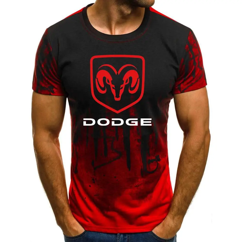 Мужская футболка с коротким рукавом Dodge с логотипом автомобиля, летняя повседневная хлопковая Футболка с градиентом, модная футболка в стиле хип-хоп Harajuku, Мужская брендовая футболка