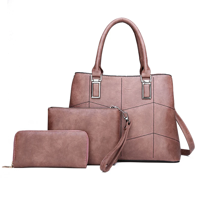 Pink3Sets Элитный бренд Для женщин Сумки комплекты большой Ёмкость Для женщин сумки Высокое качество кожи плеча Crossbody сумки для Для женщин bolsa feminina - Цвет: Pink3Sets