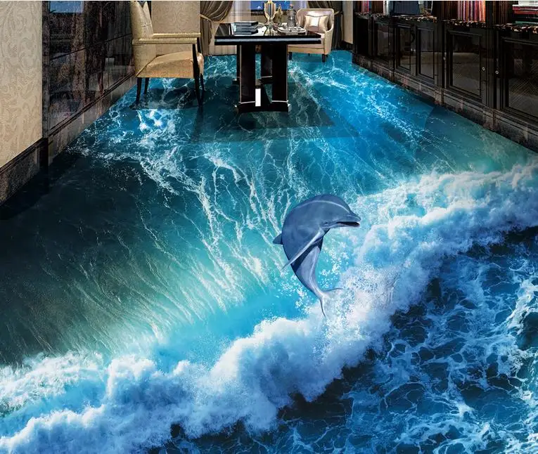 Пользовательские 3d европейские напольные обои дельфины волны фрески для пола