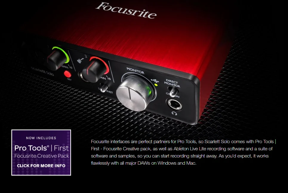 Focusrite Scarlett Solo Studio(2nd Gen) USB Запись Звуковая карта гарнитура Набор аудио интерфейс студийный пакет включает CM25 и HP60