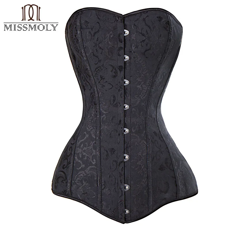 Black Overbust Miss Moly женский Стальной костяной длинный туловище песочные часы тело формирователь корсет стимпанк в готическом стиле Одежда Черный овербюст Корсеты с баской - Цвет: Black Overbust