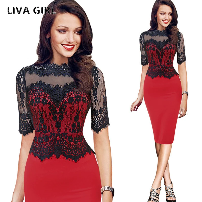 Liva girl карьерное женское платье с баской кружевное строченное Модное Элегантное