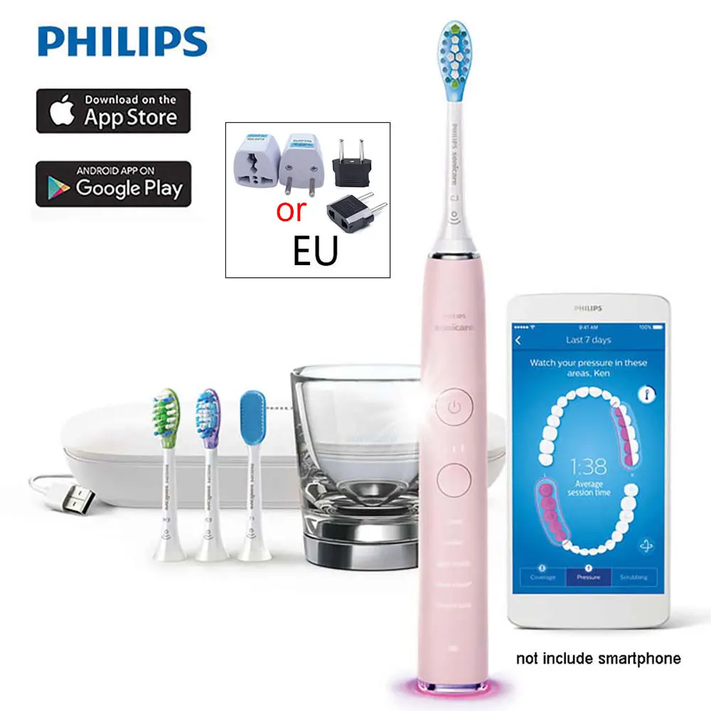 Умная звуковая зубная щетка Philips Sonicare DiamondClean HX9924 с поддержкой приложения с Умной головкой щетки, 5 режимов - Цвет: Pink EU PLUG