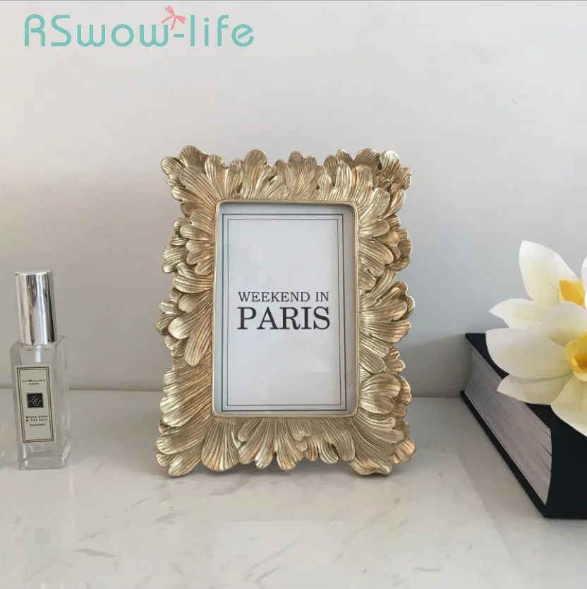 

Retro 6 Inch Resin Photo Frame Picture Frames Gold Wall Frame Creative Home Decoration For Desktop Supplies
