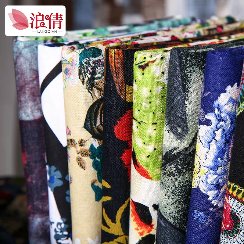 Печатные хлопок и лен ткани в китайском стиле Цвет синий белый фарфор Ручная