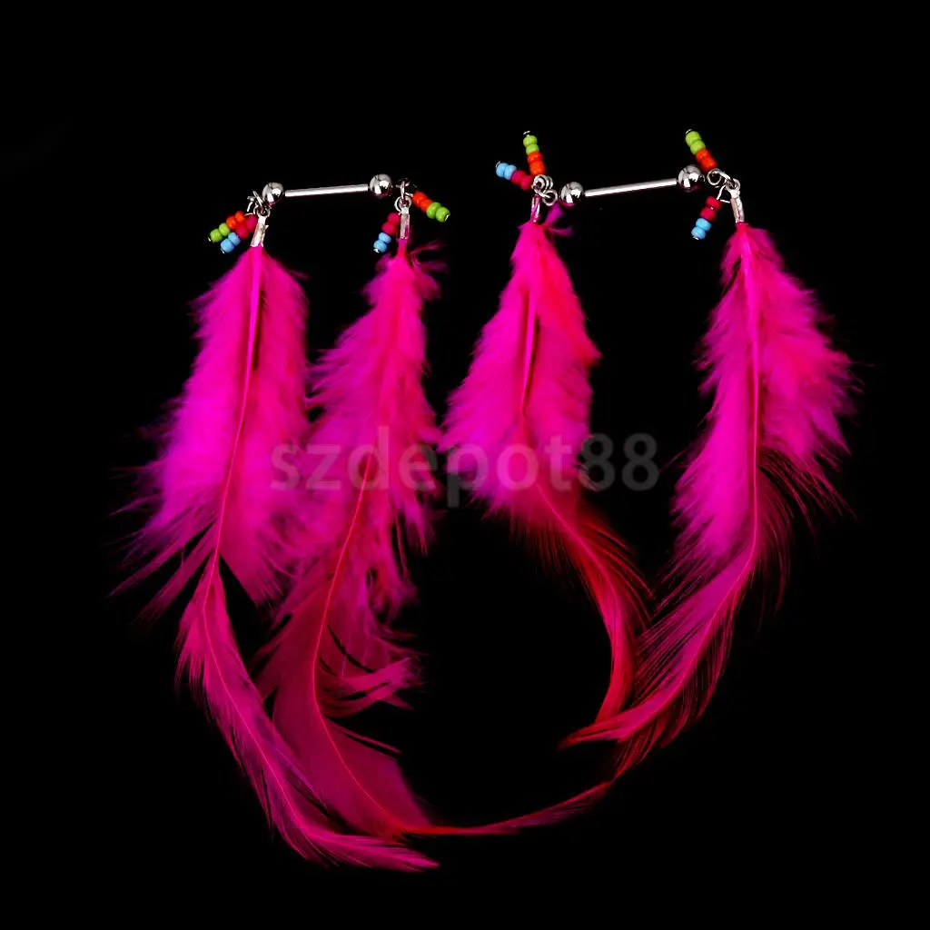 2Pcs Stainless Steel Body Piercing Jewelry Rose Red Feather Breast Nipple Shield Bar Ring | Украшения и аксессуары