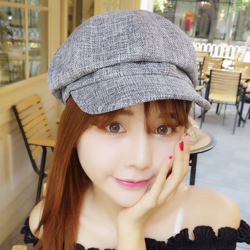 2017 new South Korean literary linen octagonal hat men and women retro summer beret painter cap newsboy hat bare