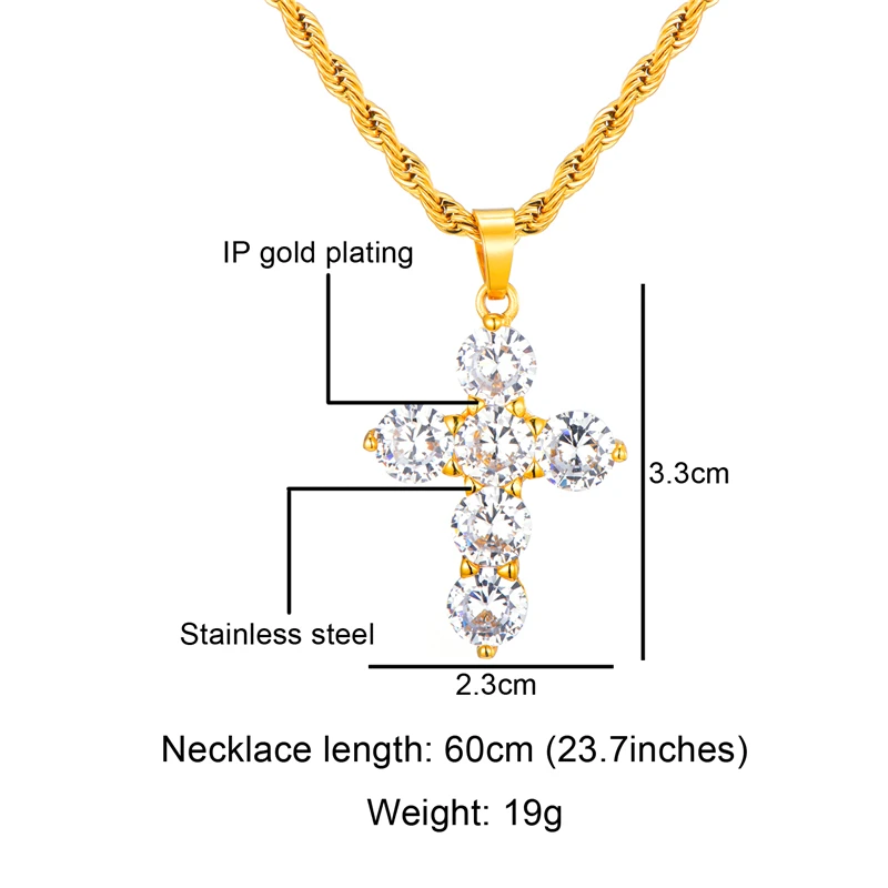 Хип хоп Iced Out Bling из нержавеющей стали крест ожерелья и подвески золотой цвет для