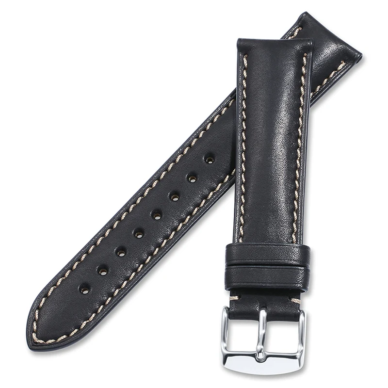 black with tan IStrap Франции ремешок из телячьей кожи 18 мм до 22 мм Натуральная кожа браслет с серебряной пряжкой для IWC Omega Seiko - Цвет ремешка: black with tan