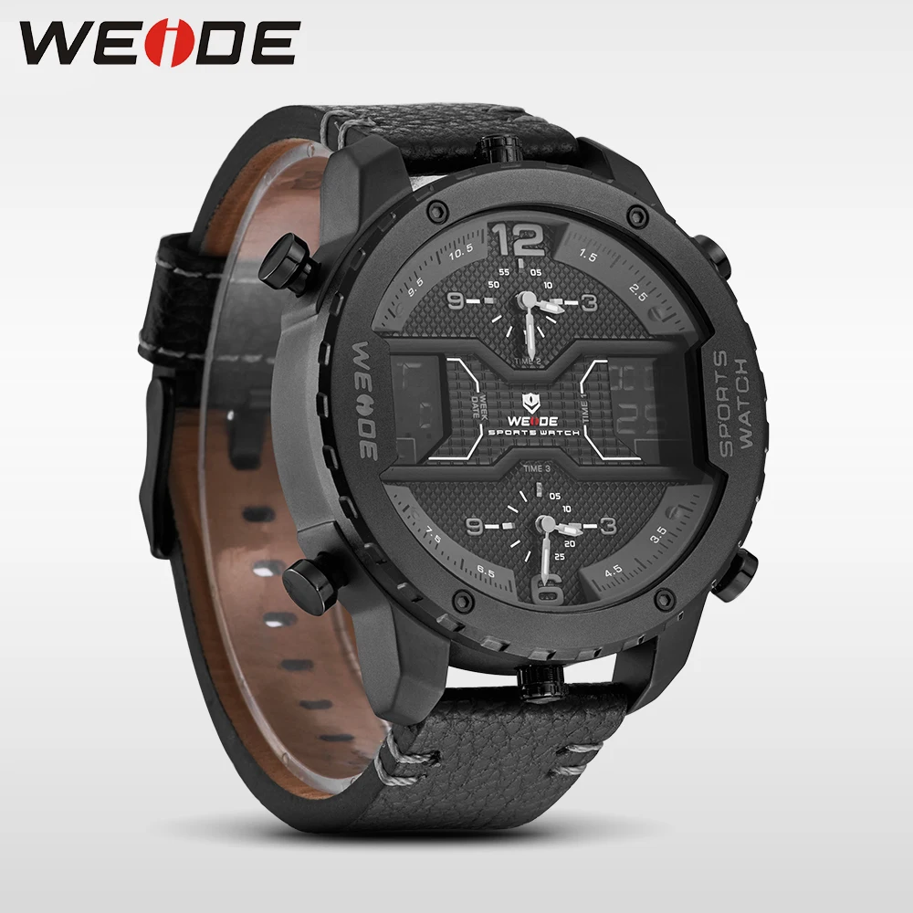 WEIDE мужские наручные часы спортивные из нержавеющей стали кожаный ремешок