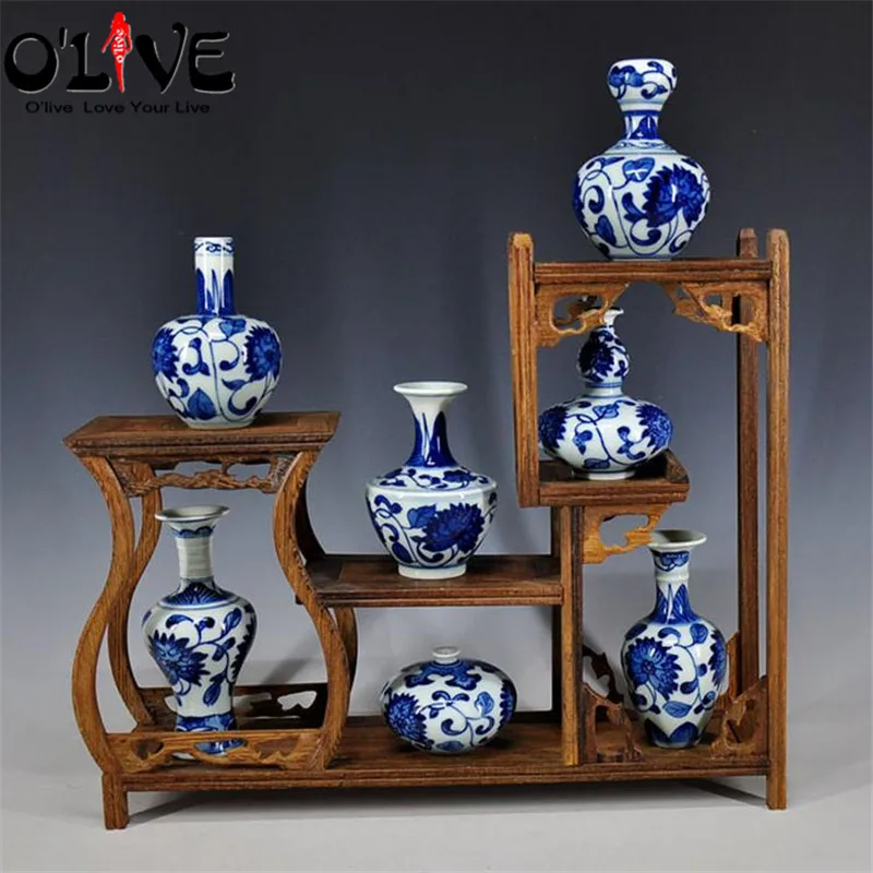 Мини антикварное украшение для ваз китайская керамическая синяя белая ваза