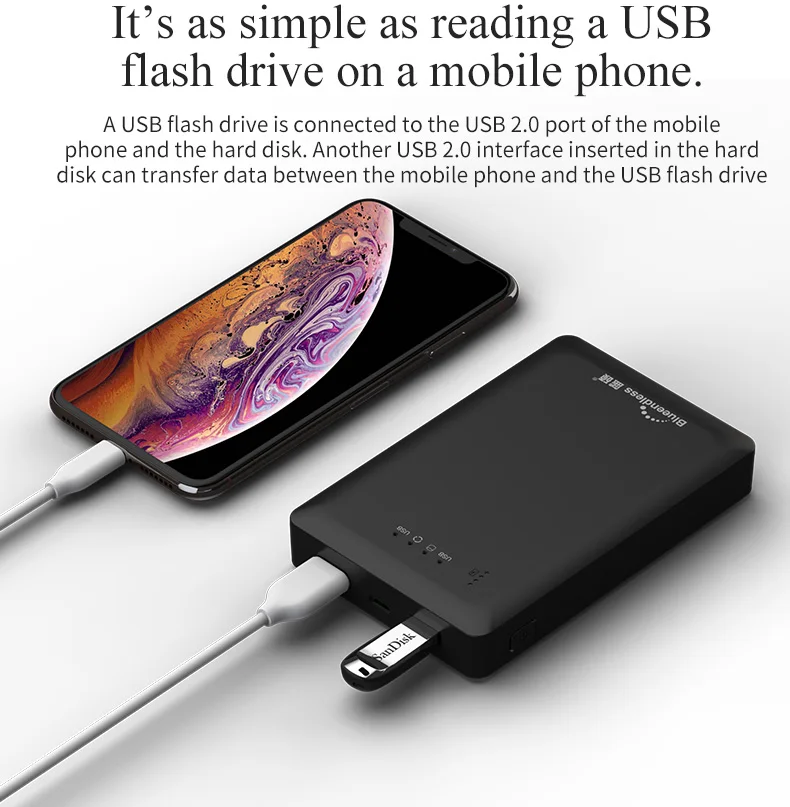 Внешний жесткий диск телефон Считывание данных в HDD непосредственно 4000 мАч банк питания ios/android TypeC и двойной USB 2,0 порт флэш-приводной удлинитель