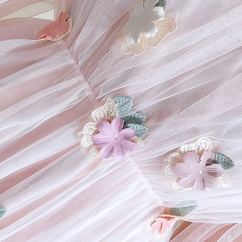 Summer Lantern Sleeve Tulle Fairy Dress Female Flower Mesh Midi Dresses Elegant Vestidos Women Embroidery Butterfly Party | Женская