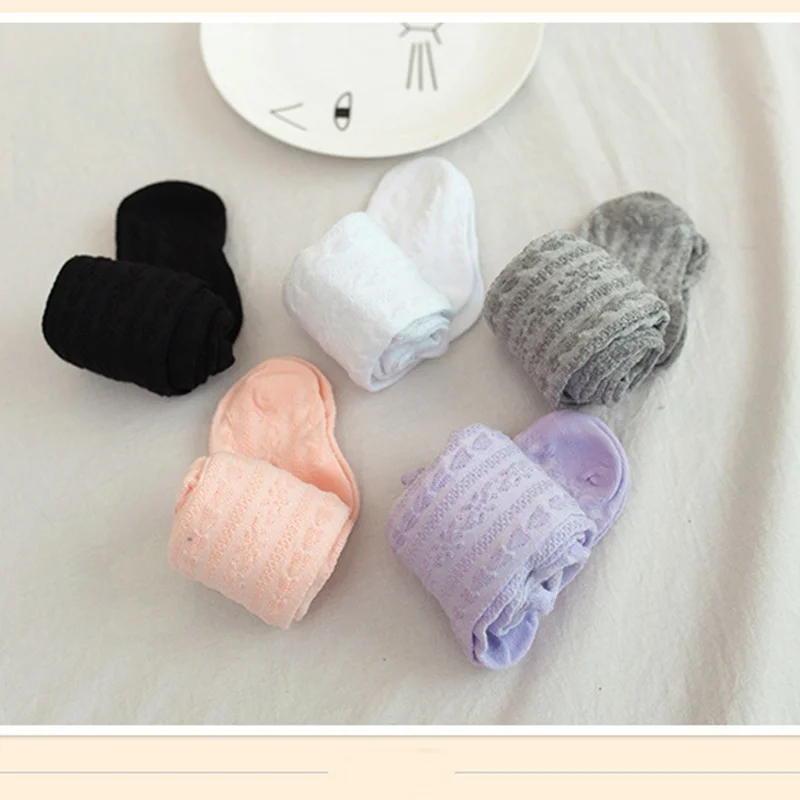 Летние хлопковые трикотажные колготки для маленьких девочек однотонные