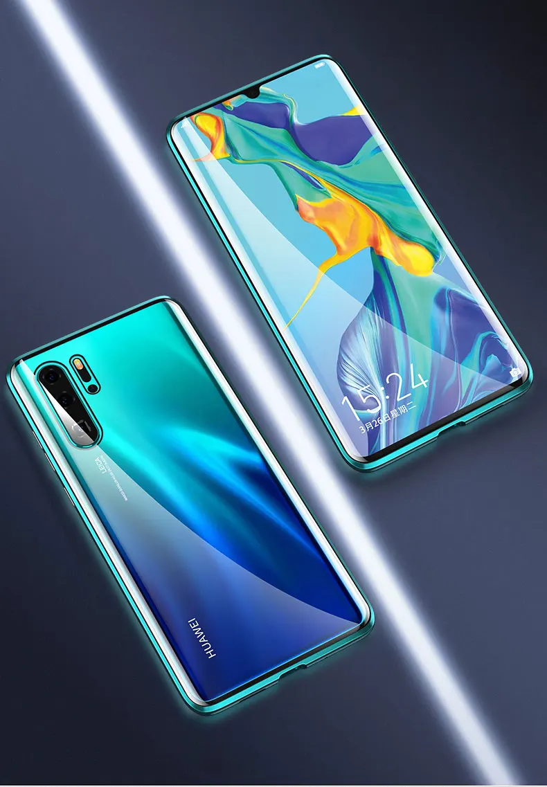 Гиперболоид, стеклянный чехол для huawei P30 Pro P20 mate, чехол, прозрачный, закаленное, полное тело, магнитный, алюминиевый, металлический чехол