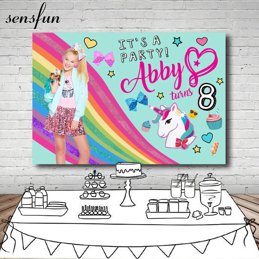 Sensfun Радуга Единорог кекс лук День рождения фон Jojo Siwa праздник фотография фоны индивидуальные 7x5ft винил