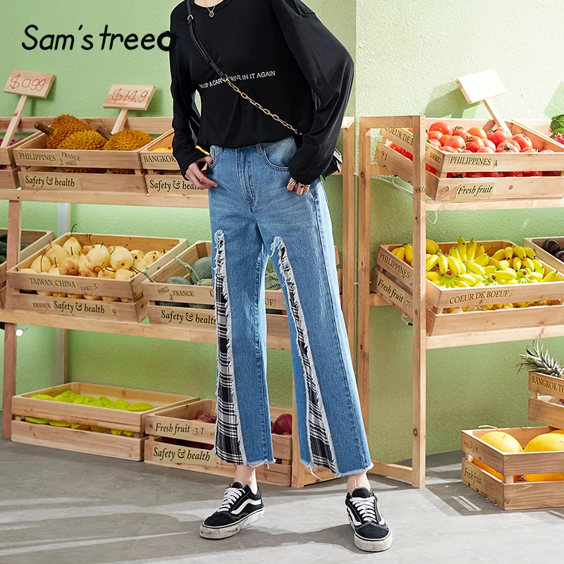 Sam's Tree, женские широкие брюки, стильная уличная одежда, женские джинсы в винтажном стиле, из кусков, негабаритных джинсовых брюк, женские брюки, брюки