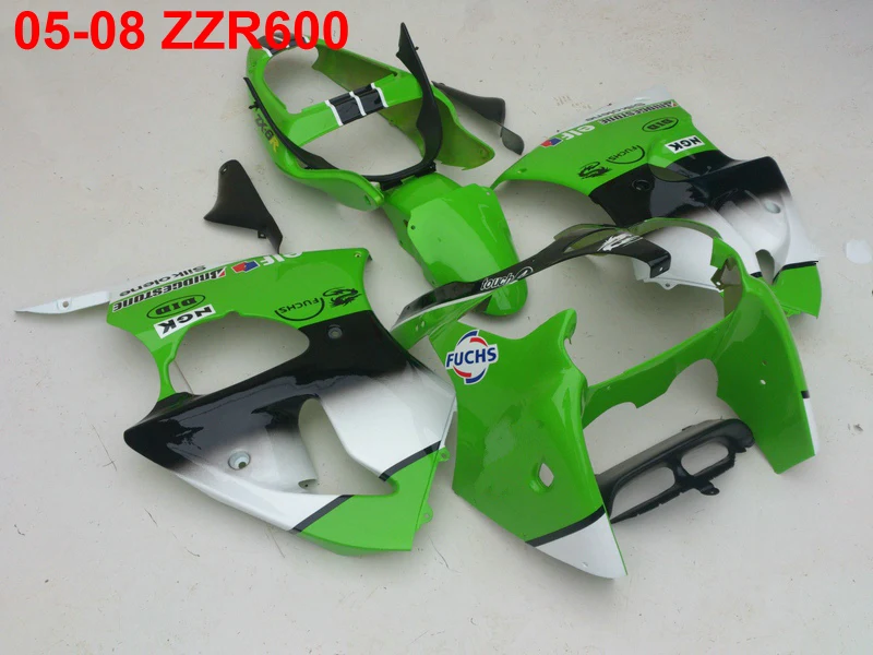 Литьевая форма 100% подходит для Kawasaki Ninja ZZR600 05 08 Обтекатели зеленого белого