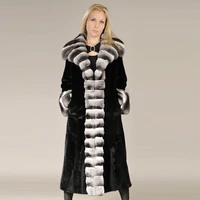 120cm long black genuine fur coats whole skin high quality women natural rex rabbit fur coat real chinchilla color fur outfit