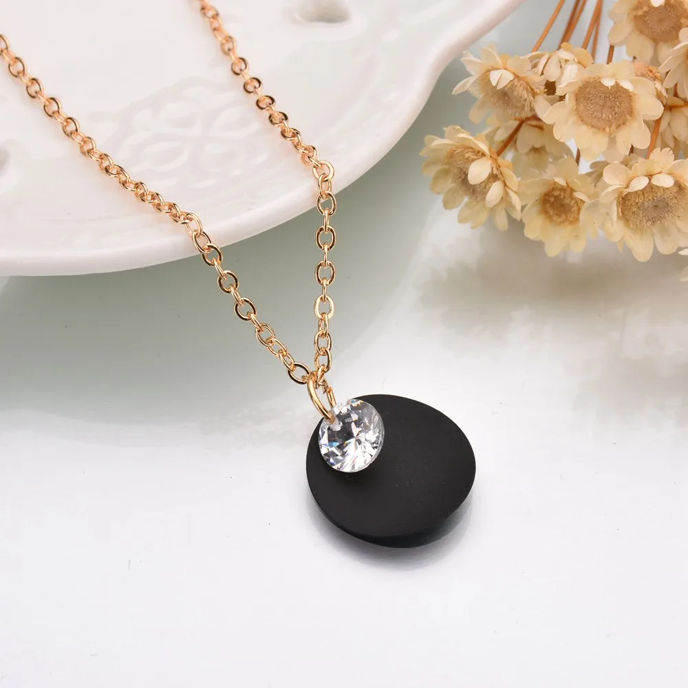UAM корейский стиль звенья цепи круглый черный золотой цвет кулон ожерелья для