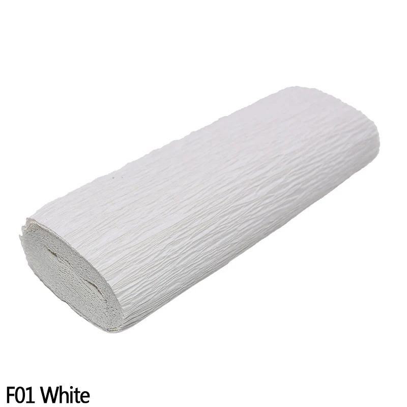 F01 White 250cm*10/15/25/50 cm Crinkled Crepe Paper Gifts Flower Wrapping Wedding Festive Party Decoration DIY Fold Scrapbooking Crafts - Color: F01 White