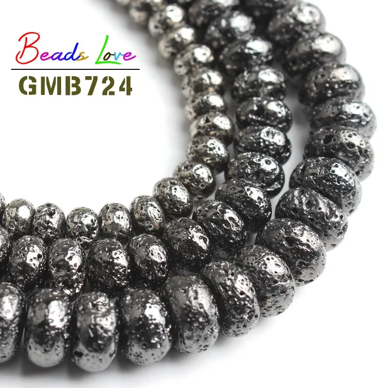 Wholesale Lava Stone Plating Volcanic Rock Round Rondelle Spacer Beads for Jewelry Making Diy Bead Bracelet 6 8 10mm 15 Inches | Украшения