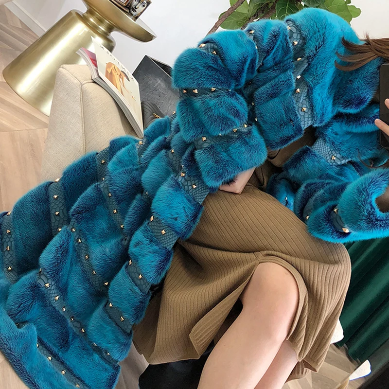 Fang Tai Fur2019 импортная бархатная норковая шуба воротник-стойка с заклепками с длинным рукавом норковая шуба женская х-Длинная тонкая шуба из натурального меха норки