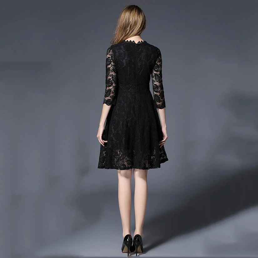 FANTASYONE 2017 Vintage Spring Black Dress Women Robe Rockabilly Feminino Vestidos Hepburn Retro Knee Length Dresses Lace | Женская