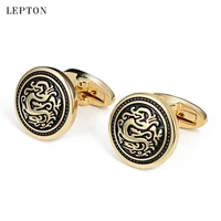 lepton round vintage cufflinks for mens fashion goldsilver color metal cuff links men french shirt cuffs cufflink drop shipping