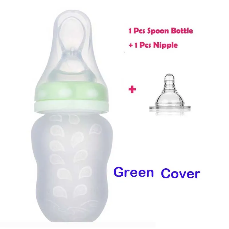Green x 1 nipple 2 в 1 силиконовая детская бутылочка, Детская молочная силиконовая насадка на бутылочку для кормления(ложка бонусом), детская ложка, рисовая паста, бутылочка для кормления - Цвет: Green x 1 nipple
