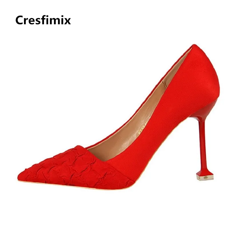 

Cresfimix tacones altos lady casual spring & summer slip on high heels woman cool street high heel pumps female red shoes a2786