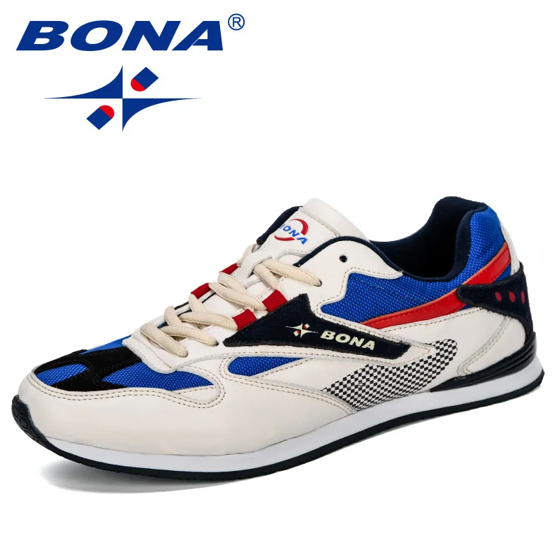 L beige R blue red BONA/Новинка года; Дизайнерские мужские кроссовки; легкие дышащие Zapatillas; Повседневная обувь; Мужская обувь для отдыха; Уличная обувь; zapatos hombre - Цвет: L beige R blue red