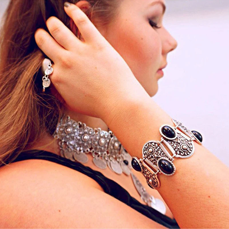 Turkey Stylish Bracelets &amp Bangles Carved Patterns Black Stone Jewelry For Women | Украшения и аксессуары