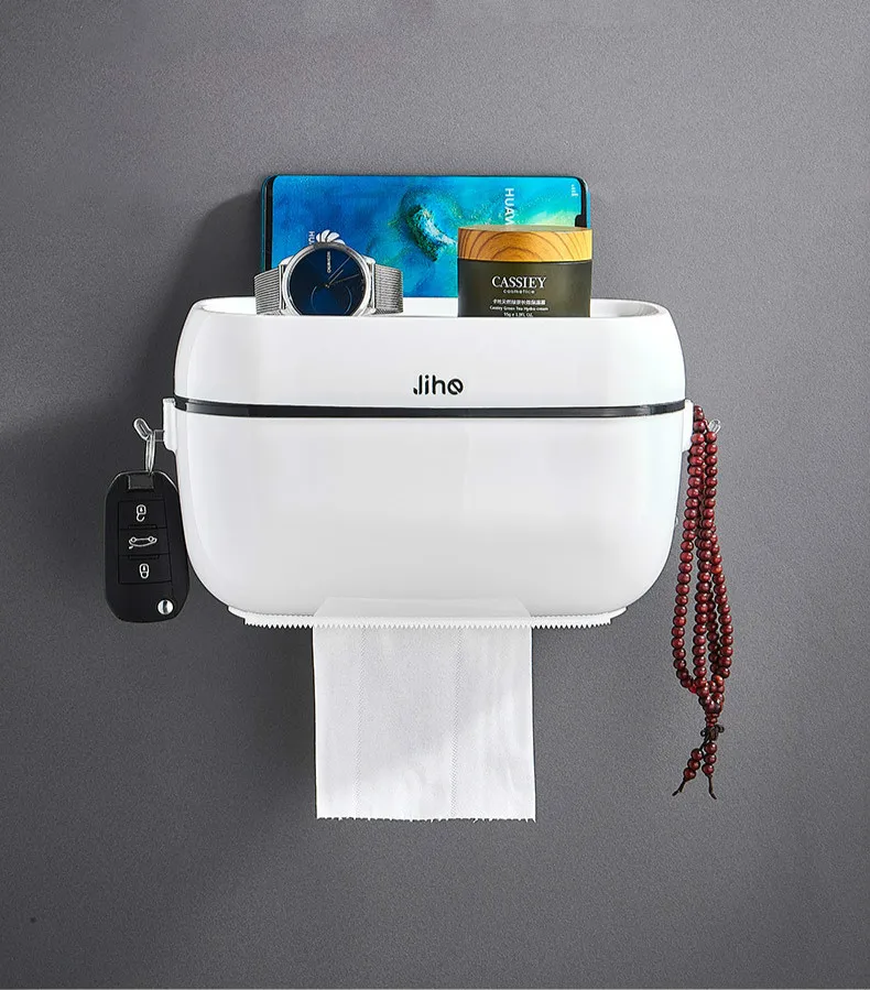 

JD Toilet Tissue Box Roll Paper Tube Net Red Bathroom Paper Box Wall-mounted Waterproof Toilet Paper Shelf Free Punching