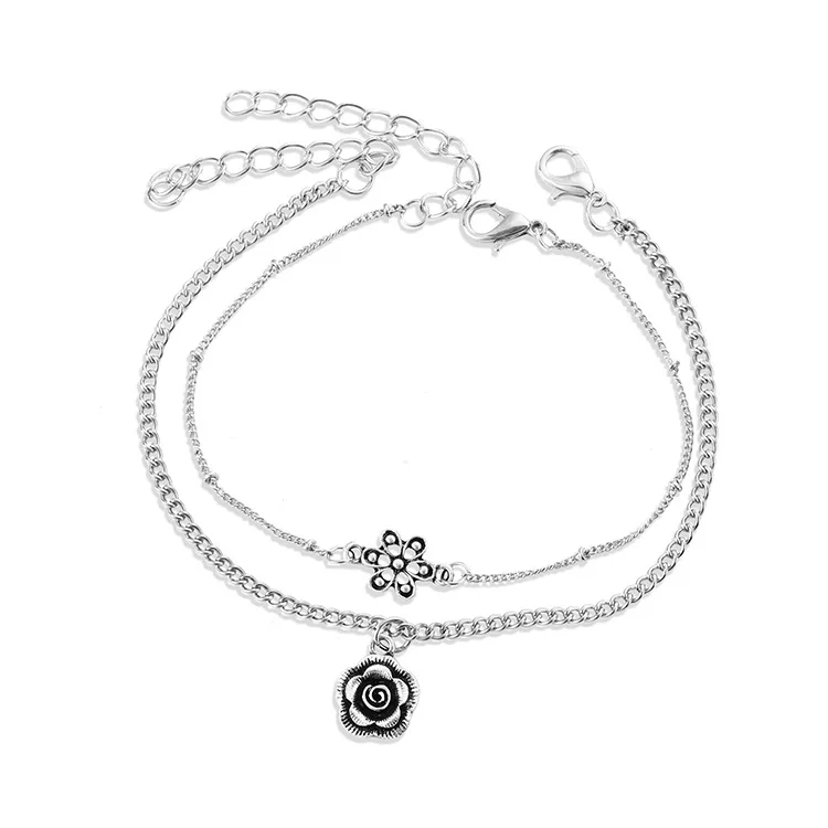

New Product Launch 2019 Fashion New Anklet Personality Sun Flower Bead Chain Double Anklet Ladies Wholesale Sales Ankle Chain