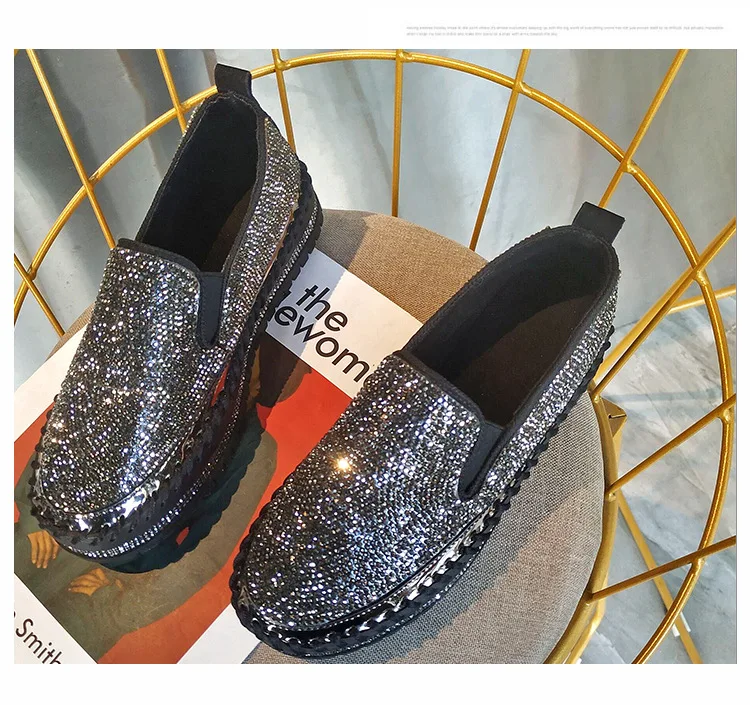 Женская обувь; Mujer; модные повседневные лоферы на толстой подошве; стразы; Zapatillas; Мокасины без застежки; обувь на плоской подошве; 698