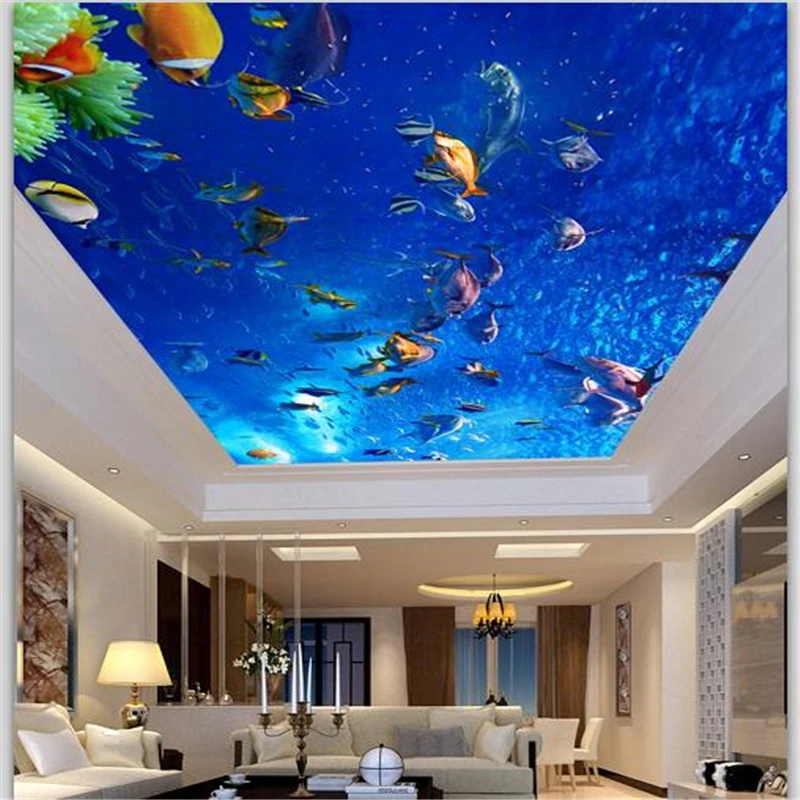 wellyu Customized Large Wallpaper 3d Aesthetic Underwater World Tropical Fish Living Room Bedroom Ceiling Zenith wallpaper | Обустройство