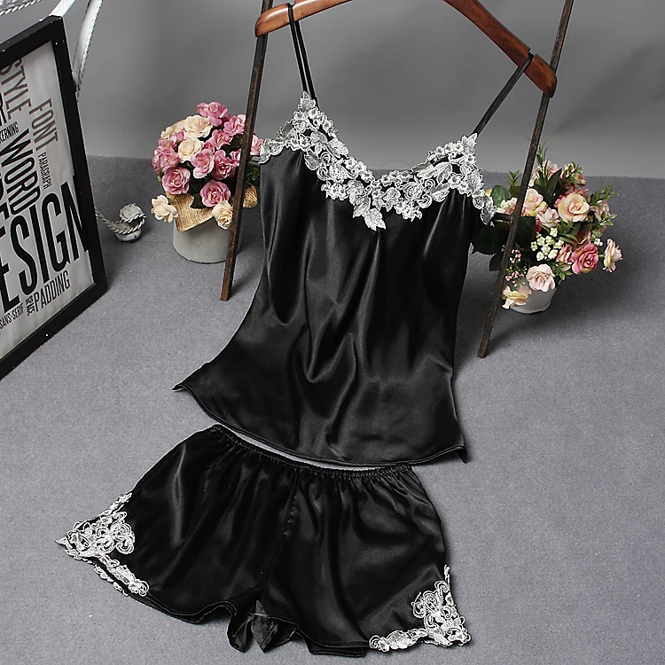 Женская летняя одежда комплекты с шортами для сна вышивкой и V образным вырезом