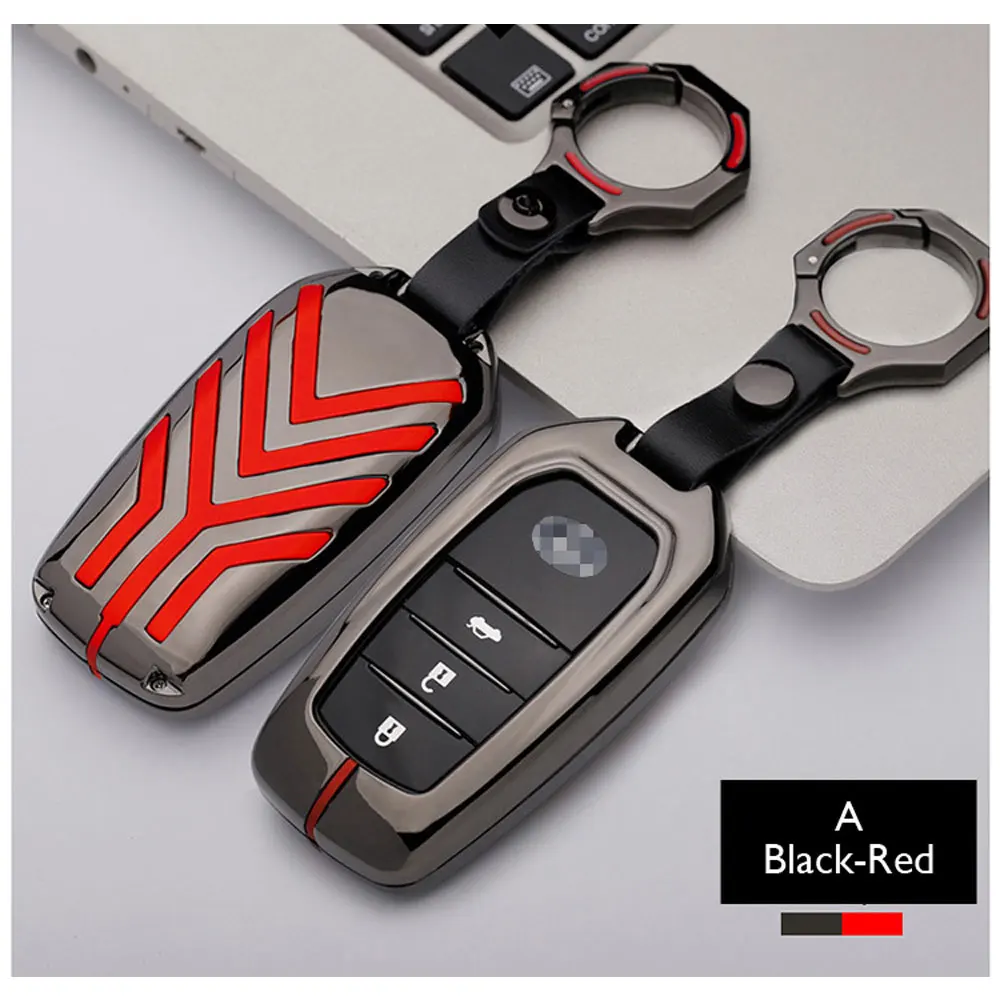 Key A (Black- Red) Чехол для ключей автомобиля из цинкового сплава для Toyota Fortuner Rav4 Camry Highlander Crown Corolla пульт дистанционного управления Fob оболочка Защитная крышка брелок сумка - Название цвета: Key A (Black- Red)
