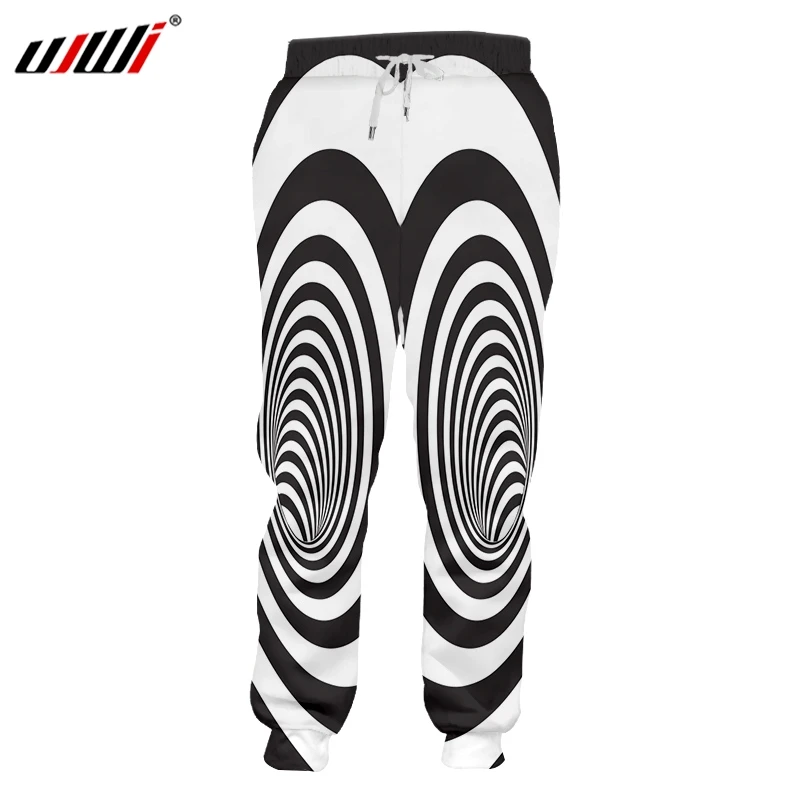 

UJWI мужские новые трендовые спортивные штаны в полоску с 3D-принтом, креативные черно-белые брюки из спандекса