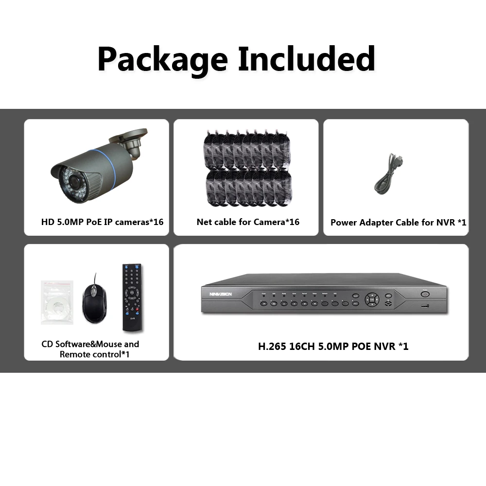 NINIVISION 16CH CCTV Camera Security System 5MP Weatherproof Indoor outdoor POE IP Video Surveillance Kit | Безопасность и защита