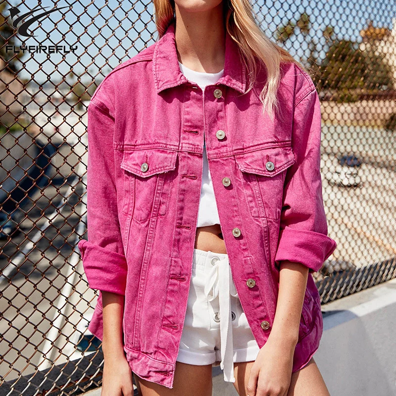 2019 Весенняя Осенняя розовая синяя джинсовая куртка женское базовое пальто
