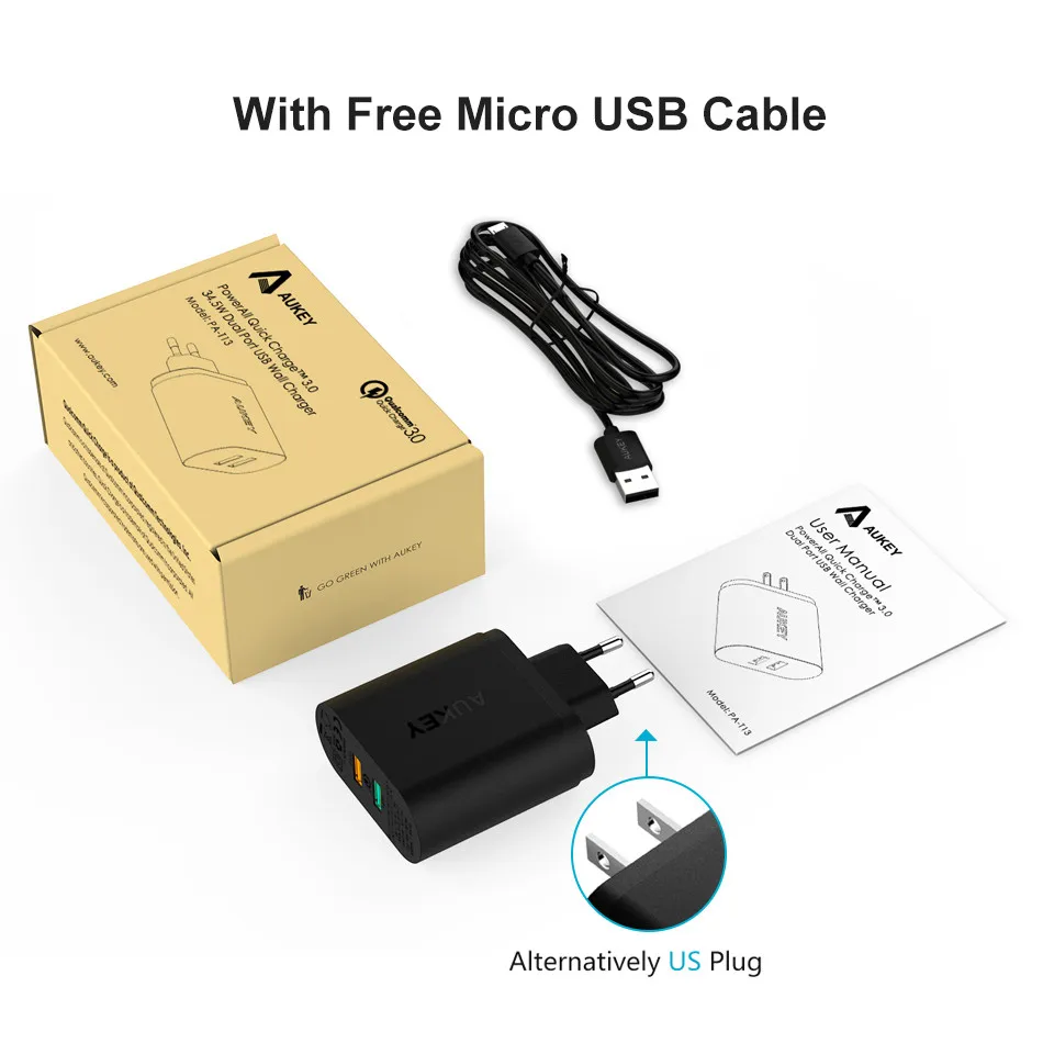 AUKEY Quick Charge 3.0 USB Phone Charger Travel Fast Wall for Samsung S9 S8 iPhone 8 X plus iPad Xiaomi power bank | Мобильные