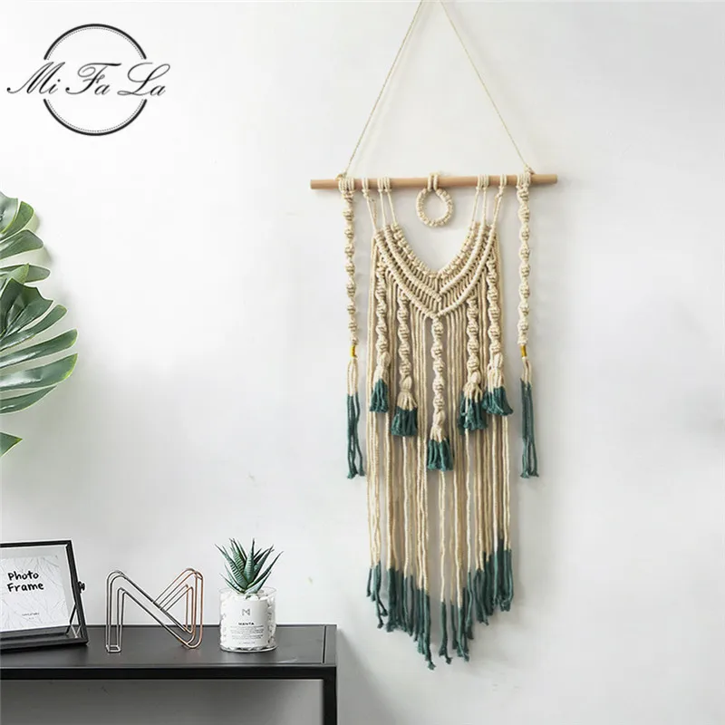 

Handmade Bohemian Macrame Wall Hanging Tapestry Woven Cotton Tassel Tapisserie Home Room Wedding Decoration accessories tapiz