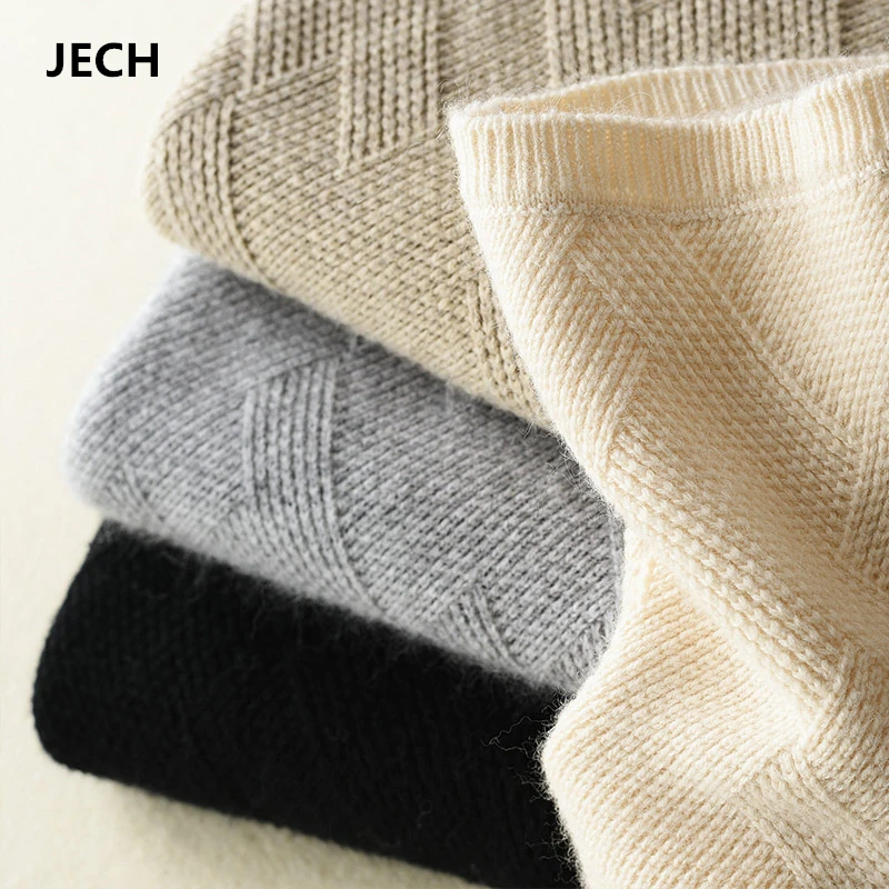 

JECH Woman Sweaters Autumn-Winter Clothes Women Pullovers Wool Geometric Knitted Warm Pure Sweaters Pull